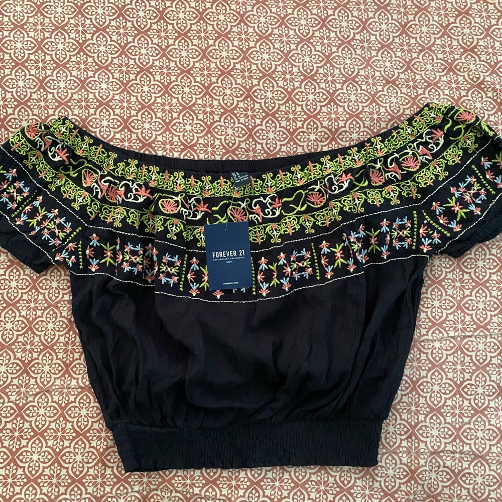 Embroidered Off the Shoulder Top